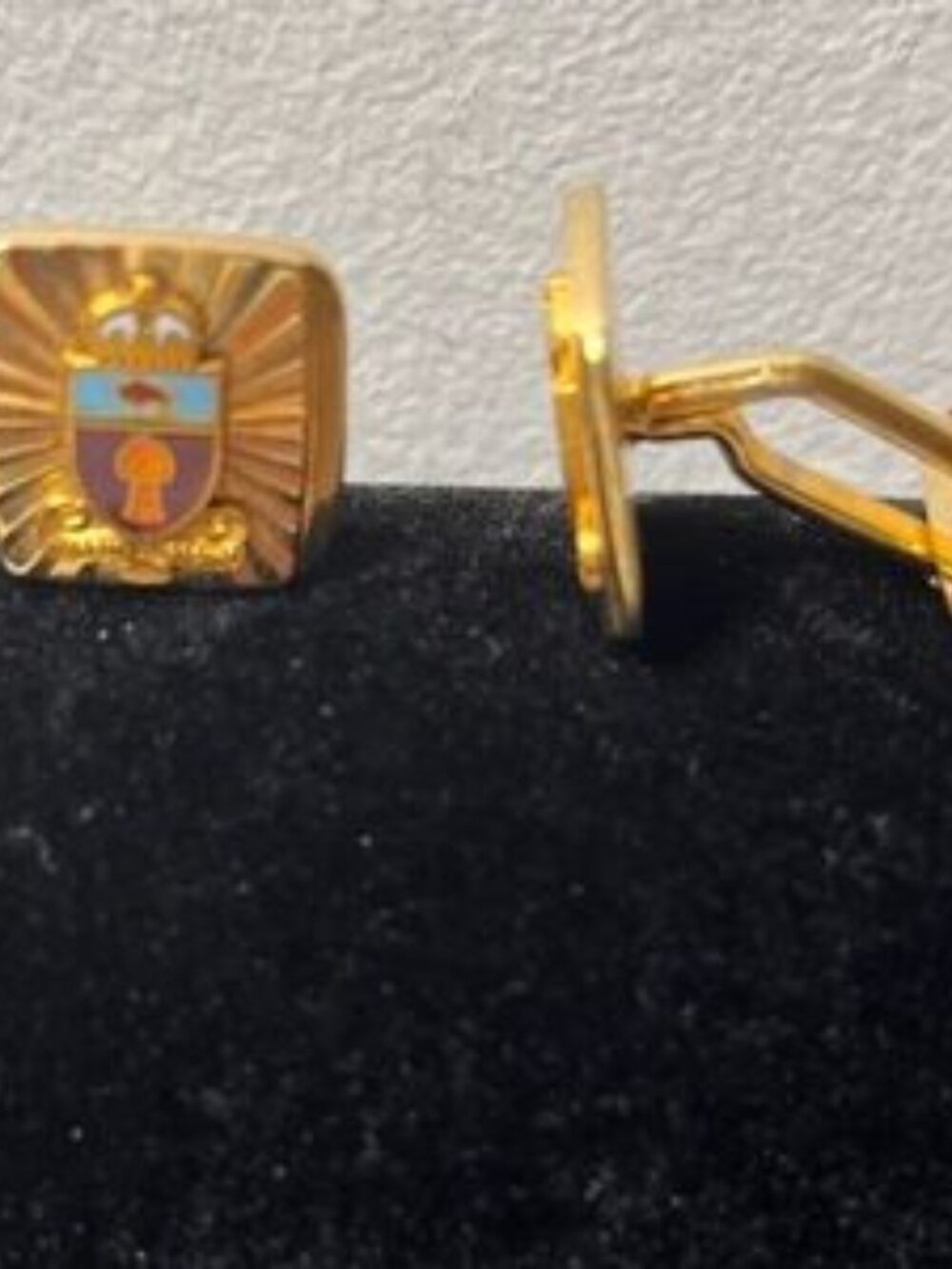 Vintage Gold and Blue Emblem Cufflinks. Regina. Wheat sheaf